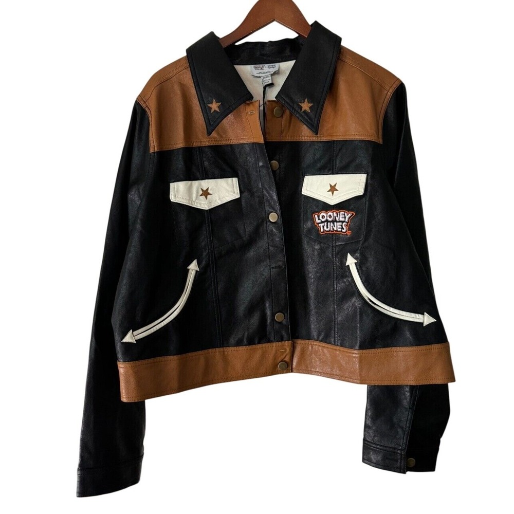Unique Vintage Looney Tunes Bugs Bunny Back Off Leather Jacket XL - Picture 6 of 13